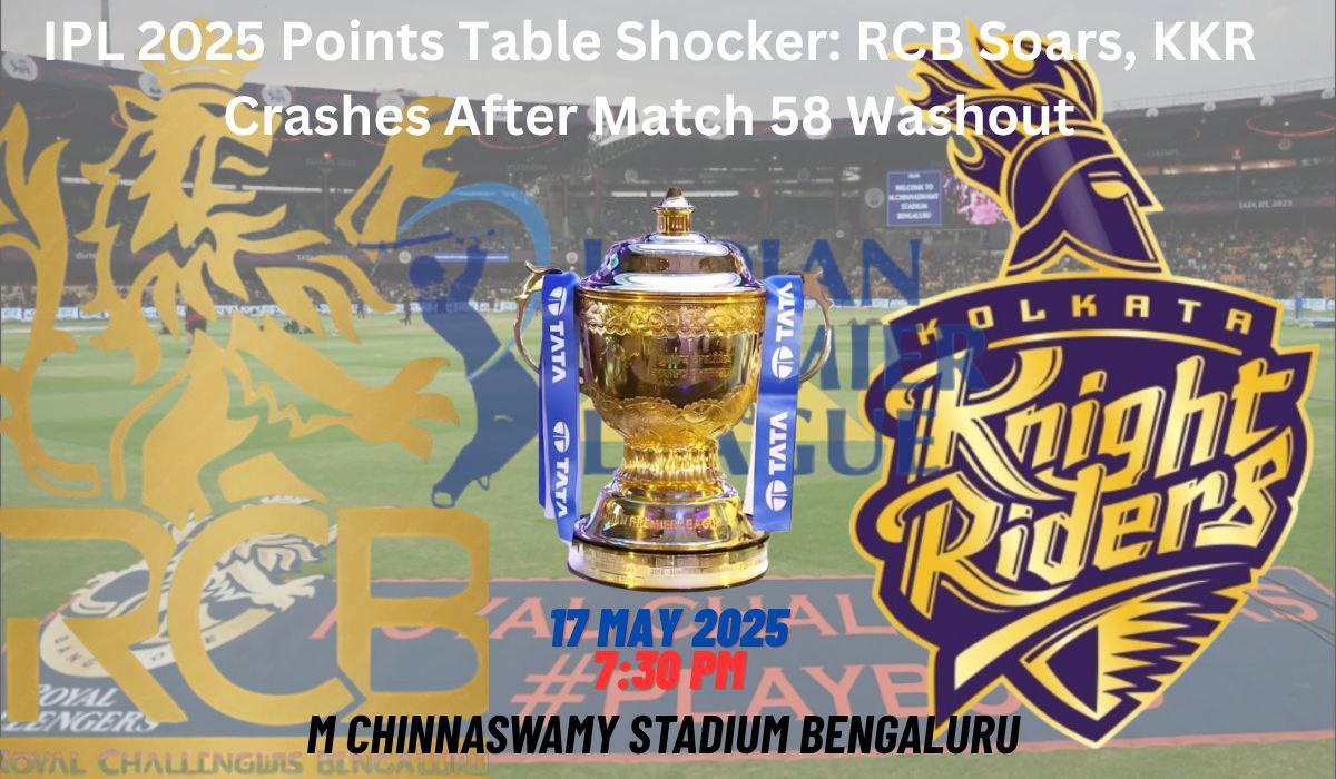 IPL 2025 Points Table Shocker: RCB Soars, KKR Crashes After Match 58 Washout